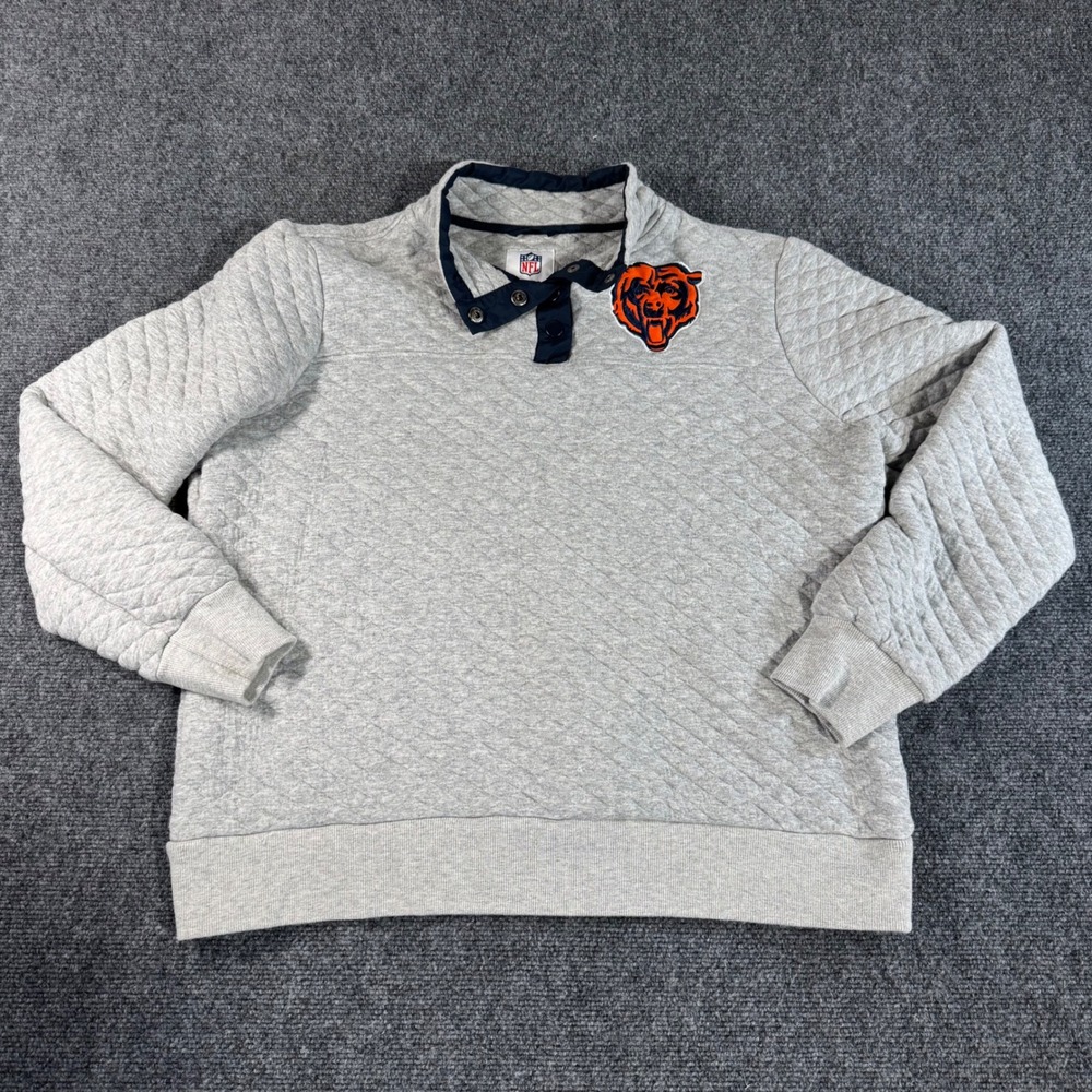 NFL Team Apparel‎ Chicago Bears Women XL Quilted Snap Neck Pullover Heather Gray